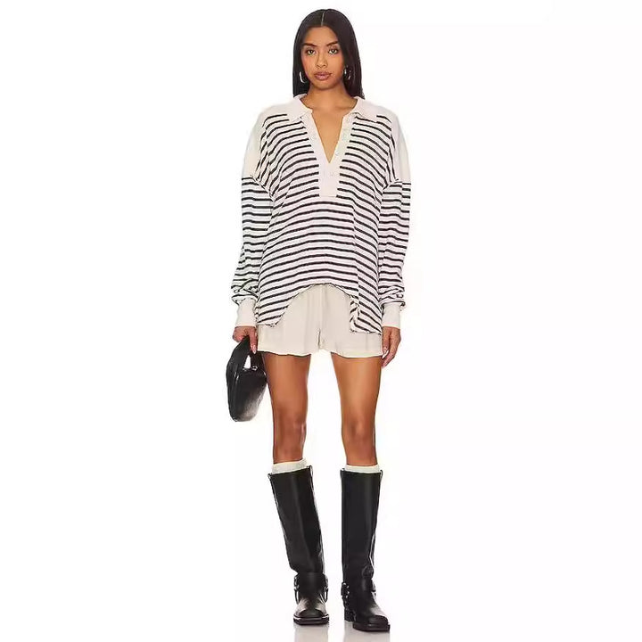 Dame Casual Oversized Pullover med stribemønster Stilla