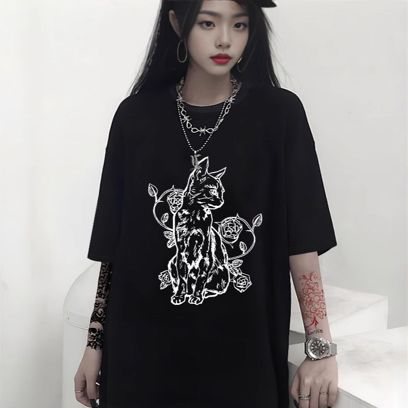 Dame Oversized T-shirt med dekorativt sløjfemotiv Skovae