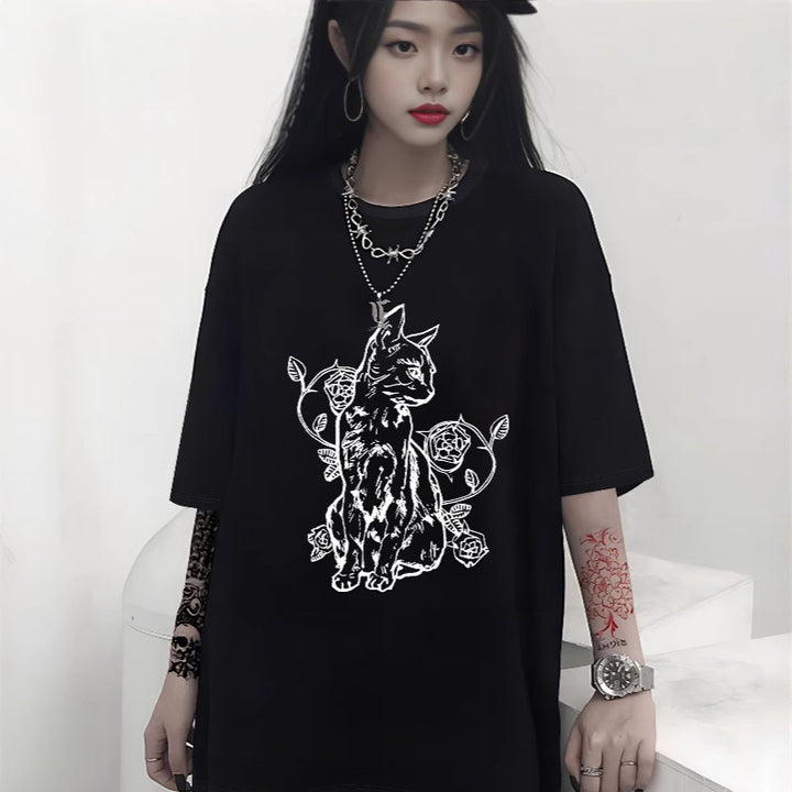 Dame Oversized T-shirt med dekorativt sløjfemotiv Skovae