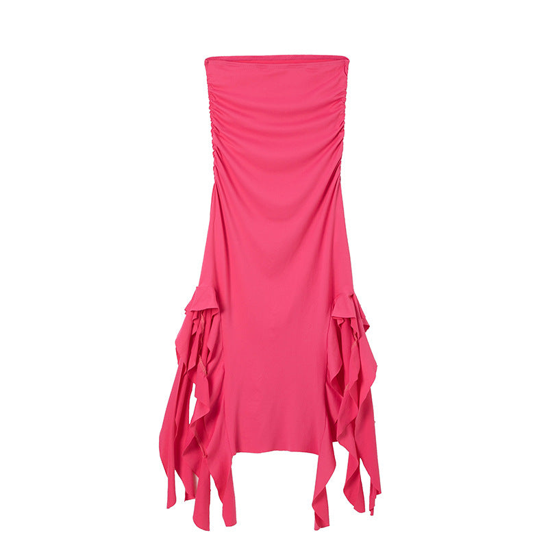 Dame Rynke Maxi Kjole med asymmetrisk Kant Stilla
