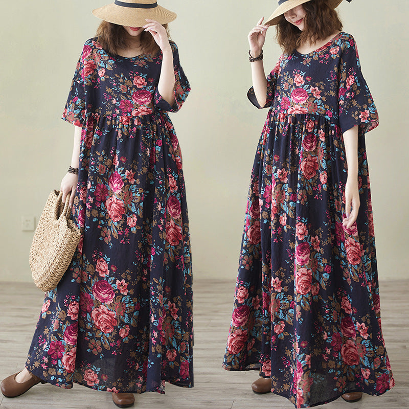 Femme Plus Size Floral Maxi Kjole med Flared Ærmer Stilla