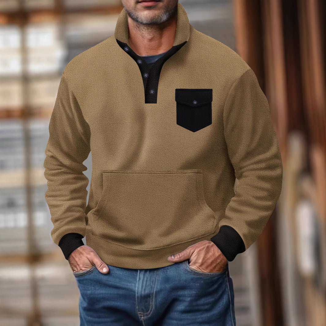Herrer sweatshirt med moderne ståkrave og påsyet lomme Stilla