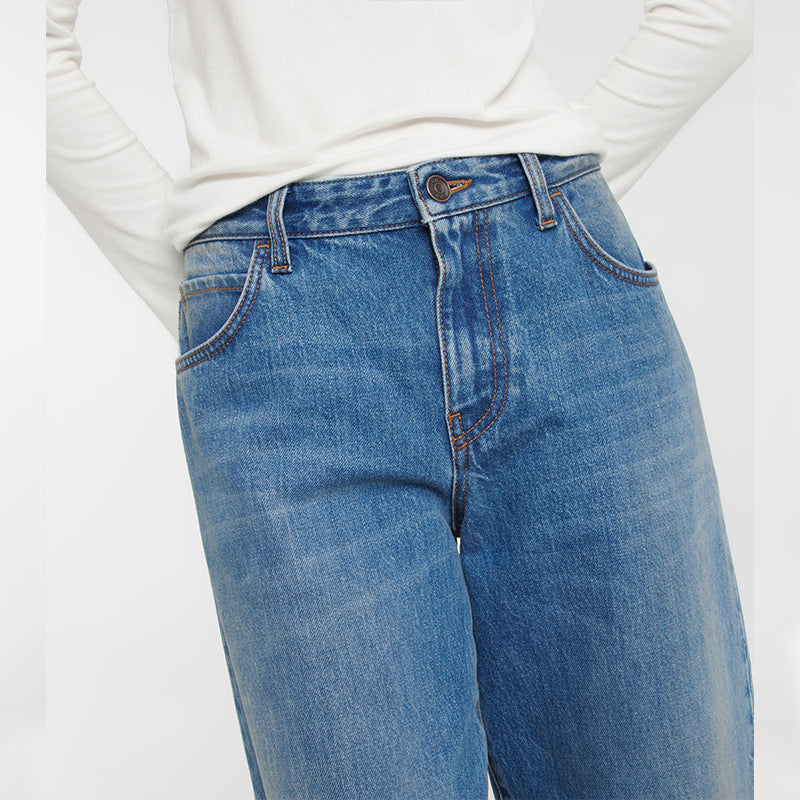 Dame brede høj talje jeans med elegant silhuet og minimalistisk design Stilla