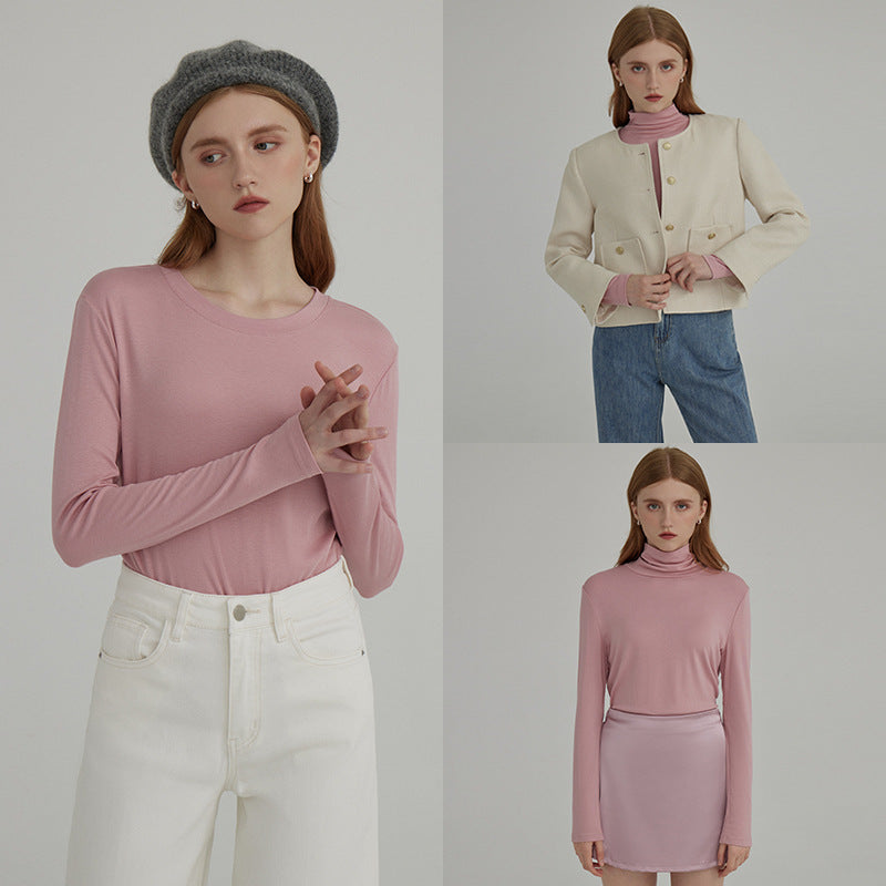 Dame langærmet bluse med moderne høj krave og minimalistisk silhuet Stilla