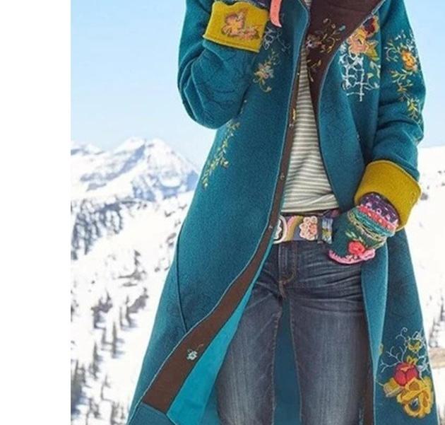 Dame Premium Uldfrakke med kunstneriske Broderier og praktiske Lommer Stilla