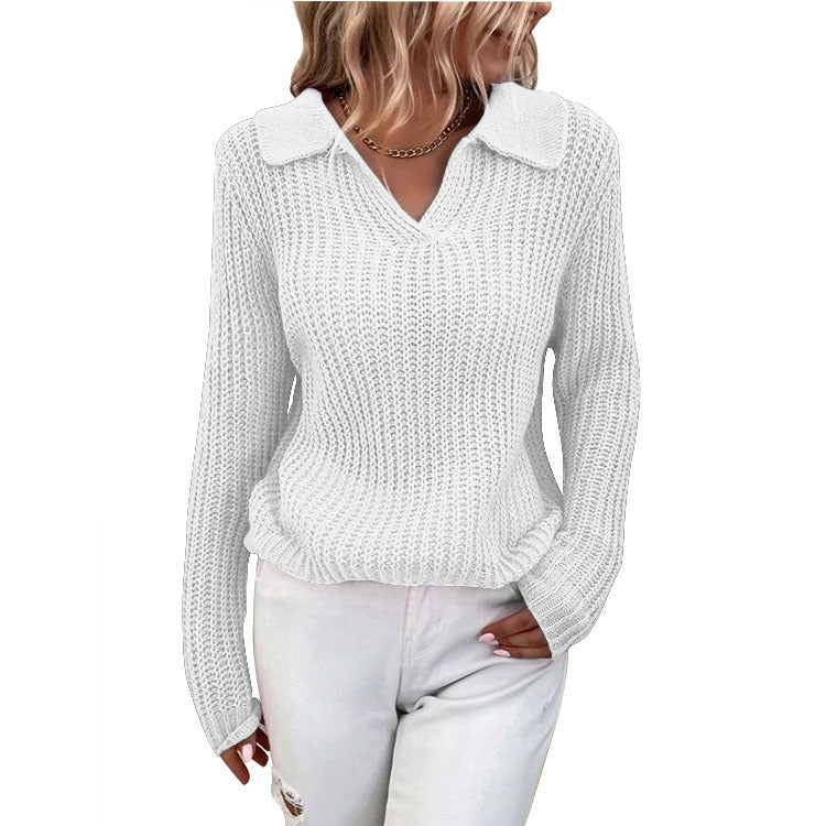 Dame finstrikpullover med krave Stilla