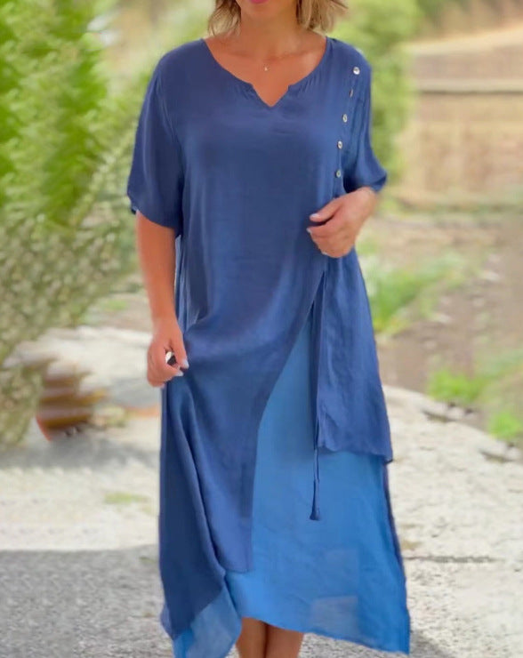 Dame Strandkjole med asymmetrisk snit og elegante knapdetaljer Stilla