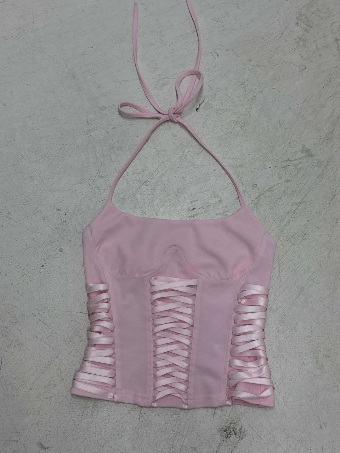 Damen Cropped Oberteil mit dekorativem Bindeband und raffinierten Rüschendetails Skovae