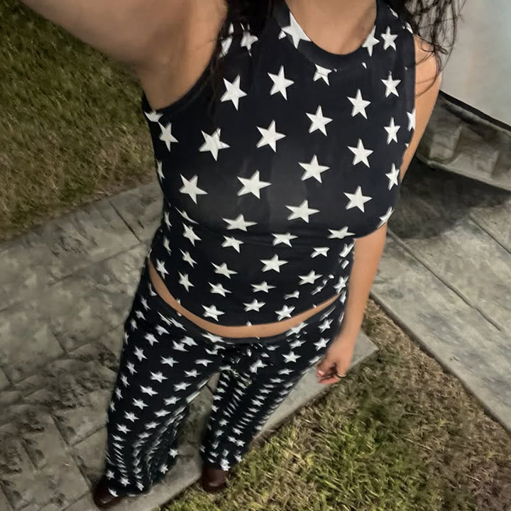 Dame Sporty two-piece set with star pattern and sleeveless top Skovae