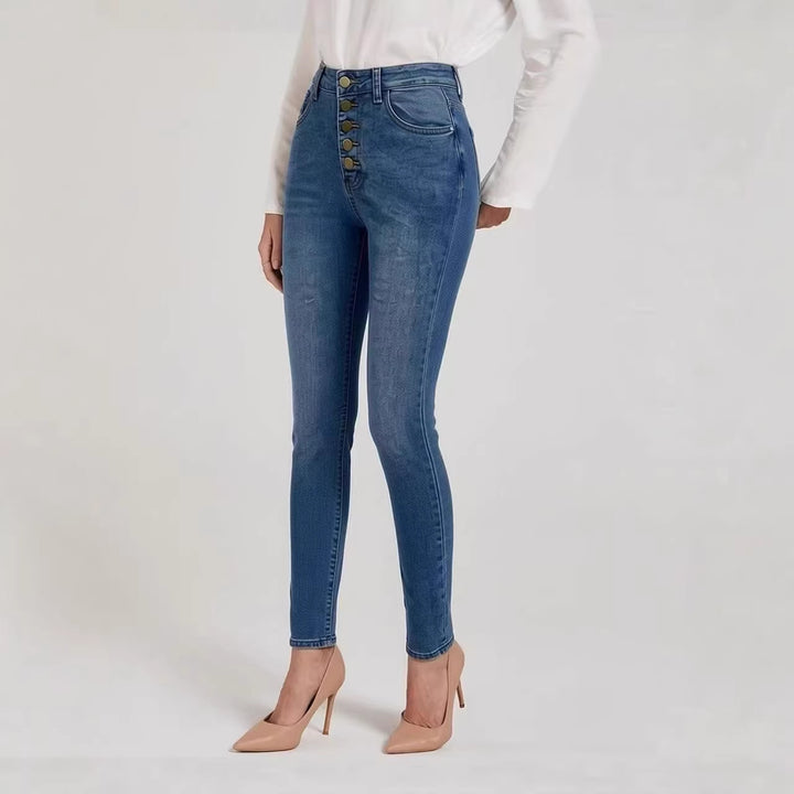 Dame Slim-Fit Jeans med elegant knaplukning og høj talje Skovae