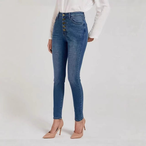Dame Slim-Fit Jeans med elegant knaplukning og høj talje Skovae