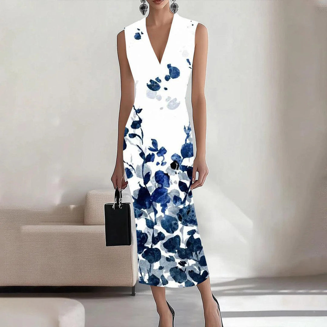 Dame V-Udskæring Ærmeløs Blomster Bodycon Kjole Stilla