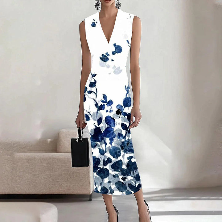 Dame V-Udskæring Ærmeløs Blomster Bodycon Kjole Stilla