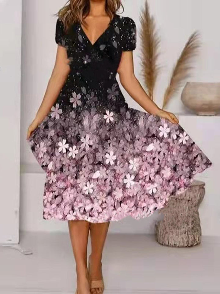 Dame Elegant Vokskjole med blomsterprint og puffærmer Stilla