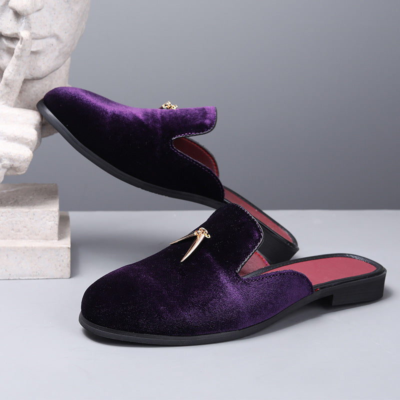 Femme Elegante Åben Ryg Samt Slides Stilla