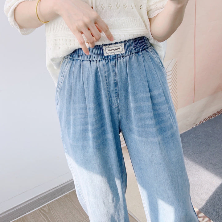 Dame Bred High-Waist Jeans med elegante folder og elastisk talje Stilla