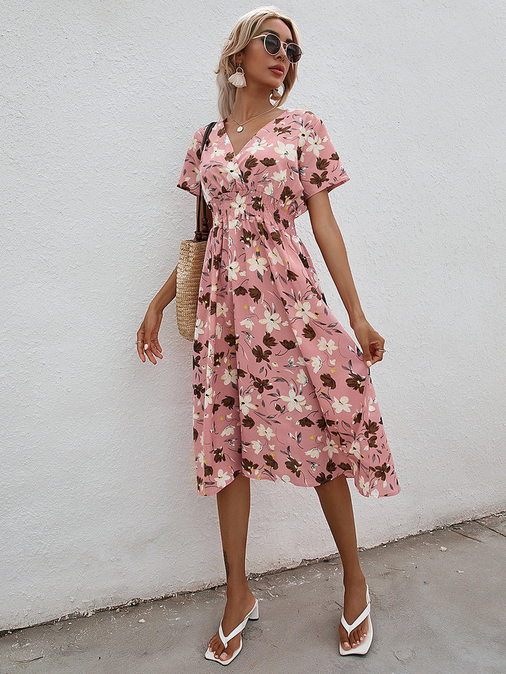 Dame Floral Print Smocked Waist Wickelkjole Stilla