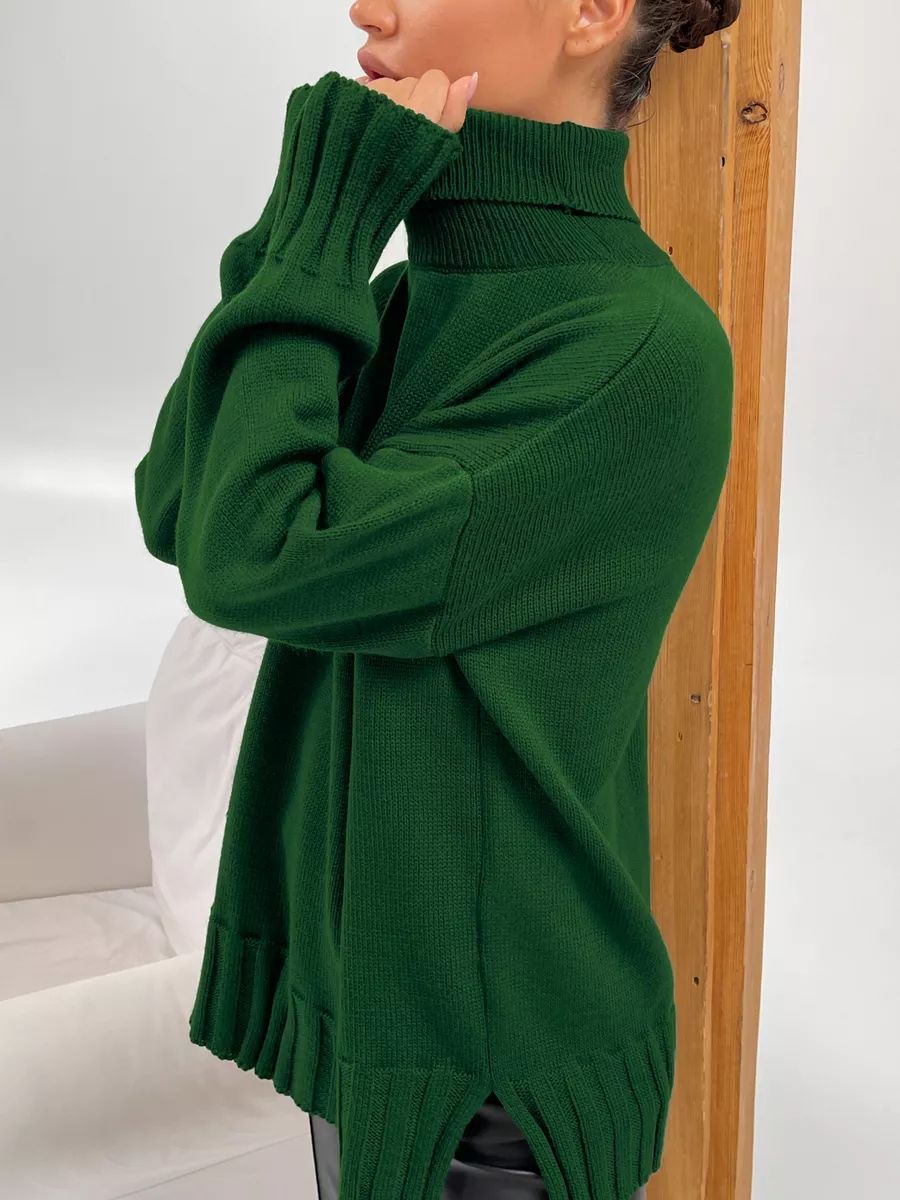 Dame Oversized Strikpullover med høj krave og sidelæringer Stilla