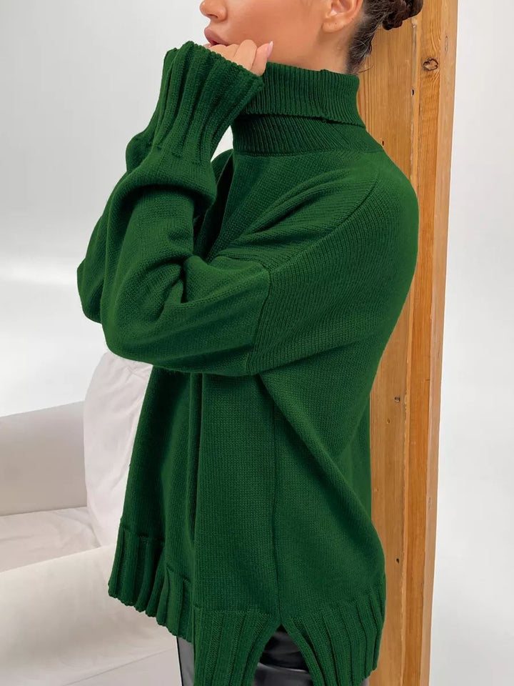 Dame Oversized Strikpullover med høj krave og sidelæringer Stilla