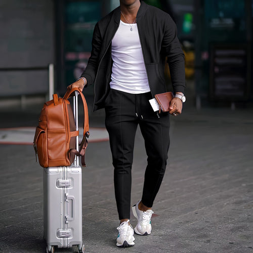 Herrer modetrendy fritidsdragt med sporty detaljer og åndbart stof Stilla