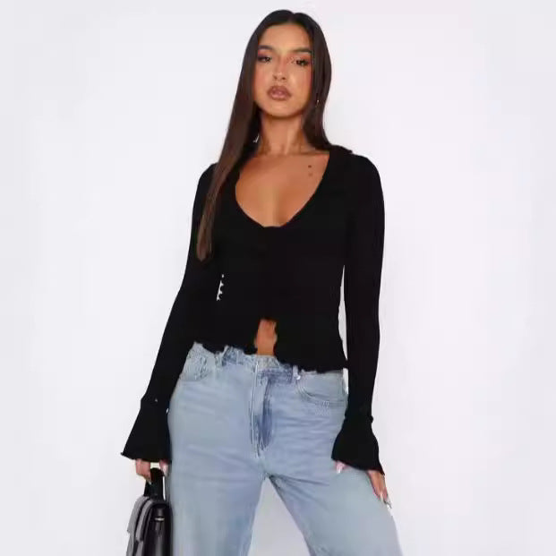 Dame Elegant top med flæsedetalje Stilla