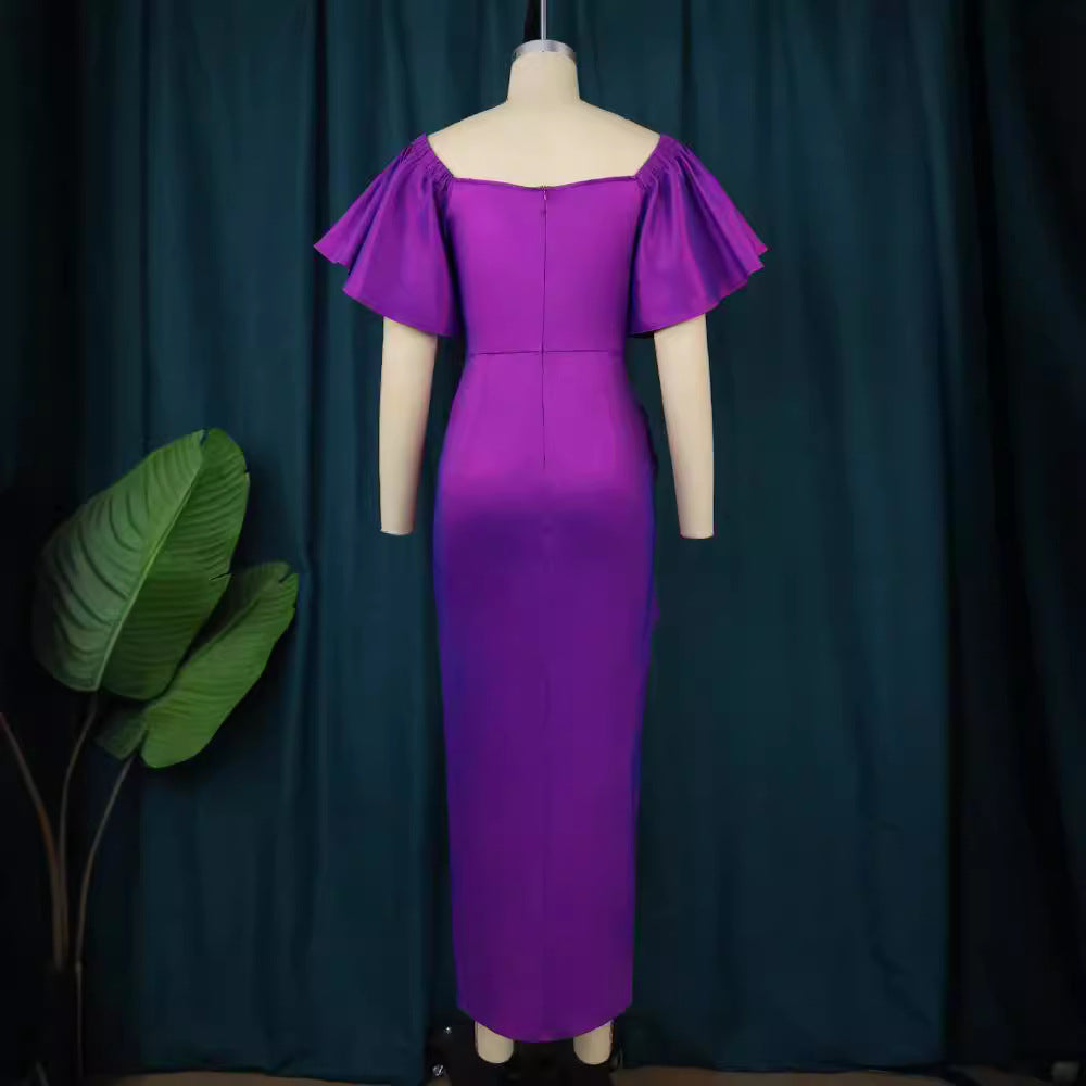 Damer Elegante Maxikjole med voluminøse ærmer og asymmetrisk flæse-design Skovae
