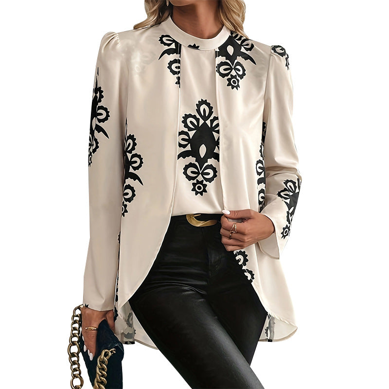 Femme Elegante Langærmet Bluse med komplekst Blomsterdesign Stilla