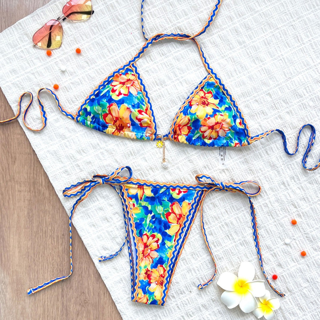 Dame bikini-sæt med blomsterapplikationer og justerbare stropper Stilla