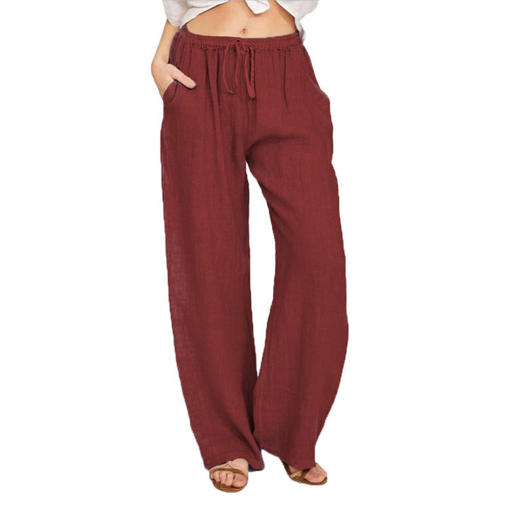 Dame løs linned bukser med elastisk linning og sidelommer Stilla