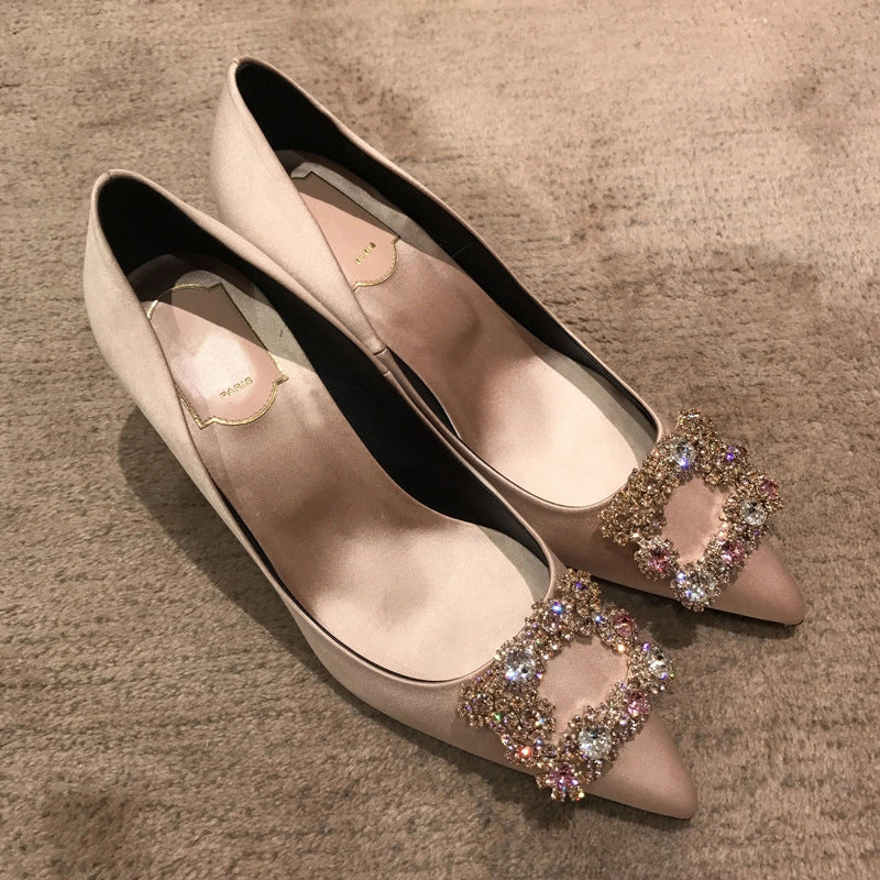 Dame Elegant Spidse Slip-On Ballerinaer med Strass Accent Stilla