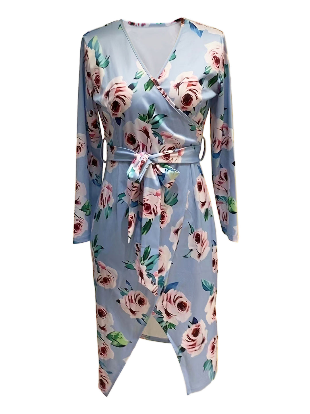Dame omslagkjole med blomstermotiv og side split Stilla