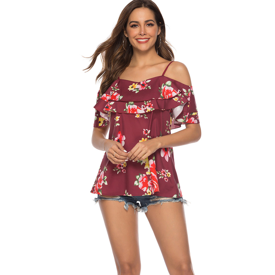 Damer Off-Shoulder Floral Rynketop Stilla