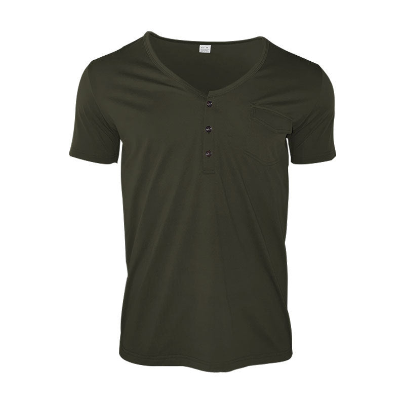 Herrer afslappet V-hals Henley T-shirt med praktisk brystlomme Stilla