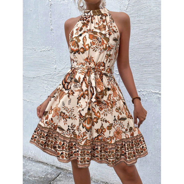 Dame Floral Hals-Top Mini Kjole Stilla