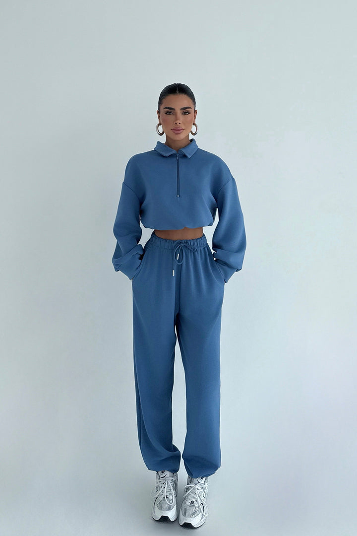 Kvinders sporty crop sweater og jogging bukser sæt Skovae