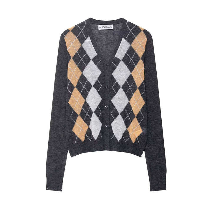 Dame fashionabel cardigan med klassisk plaid mønster Stilla