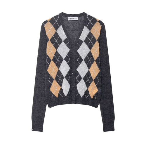Dame fashionabel cardigan med klassisk plaid mønster Stilla
