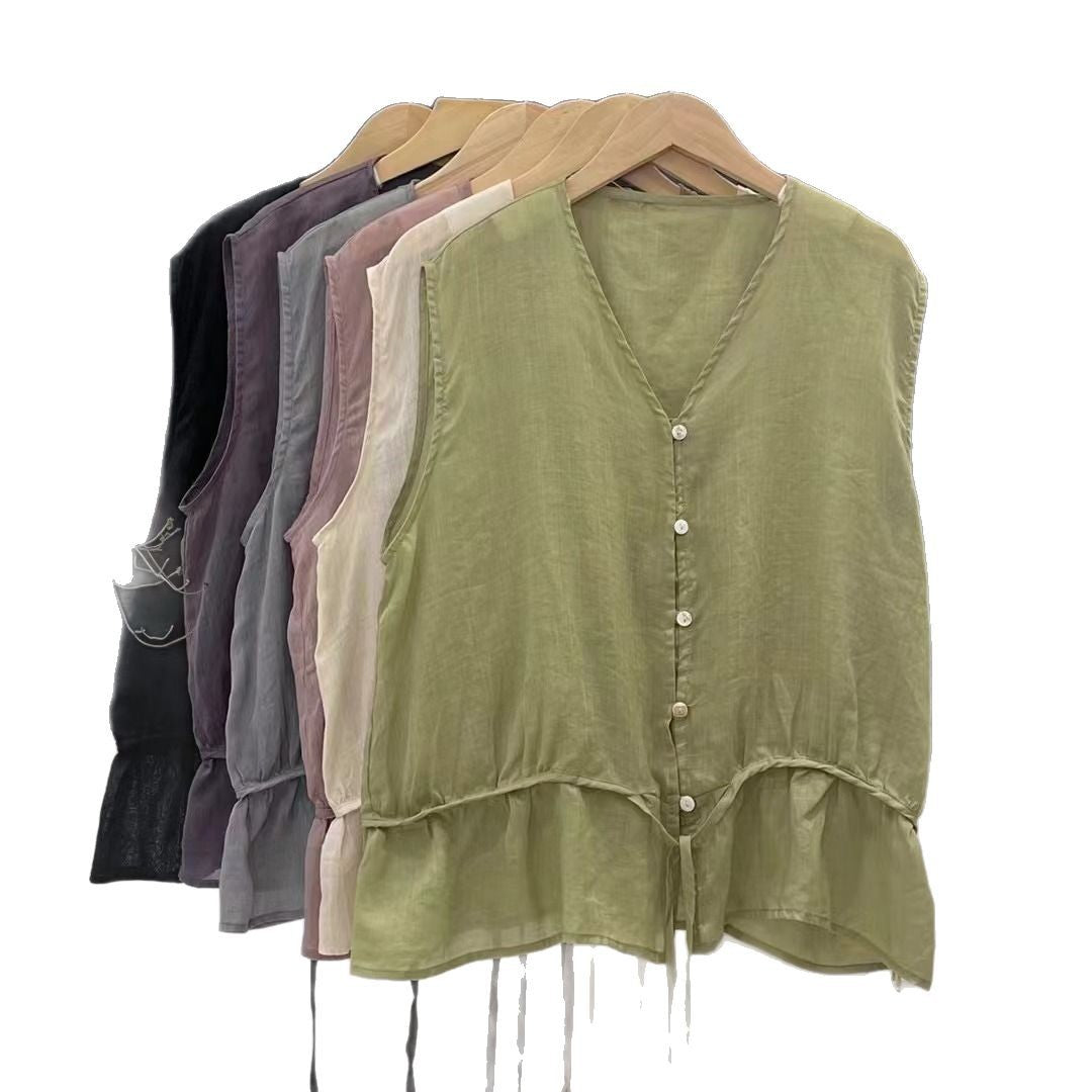 Dame Let Flydende Knapliste Bluse med Peplum Kant Stilla