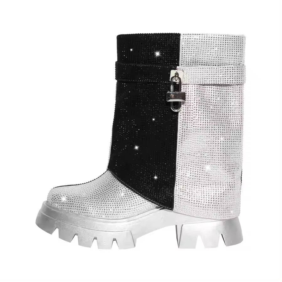 Femme Fashion-Forward Glitrende Ankelstøvler med Chunky Såle Stilla