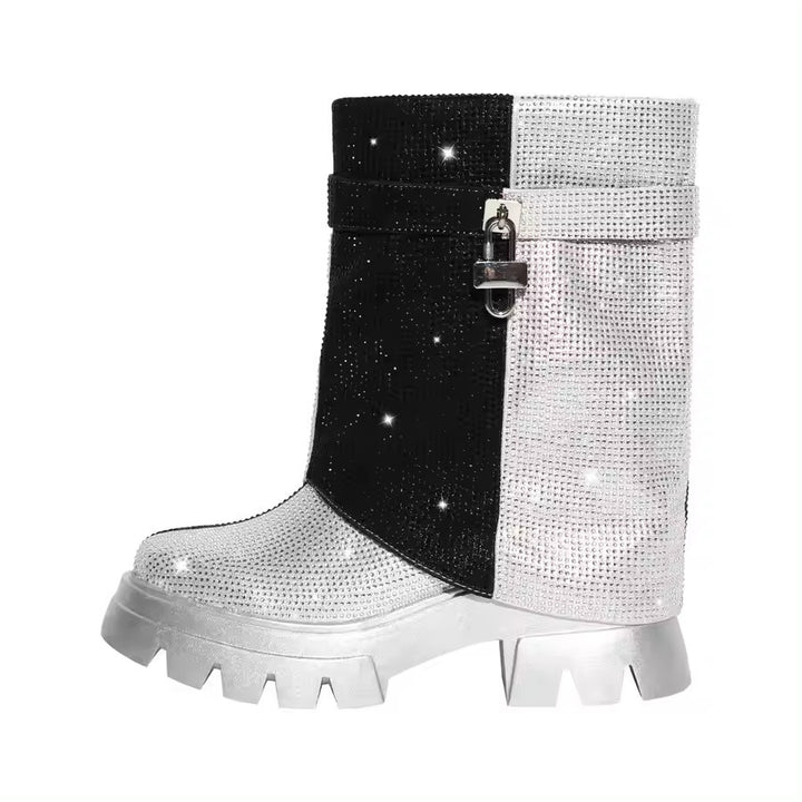 Femme Fashion-Forward Glitrende Ankelstøvler med Chunky Såle Stilla