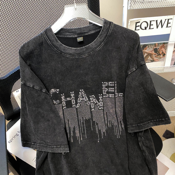 Dame Oversized T-Shirt med strass-applikation Stilla