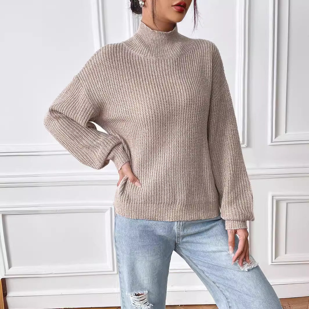Dame Oversized Strikpullover med Rullekrave og Struktureret Mønster Stilla