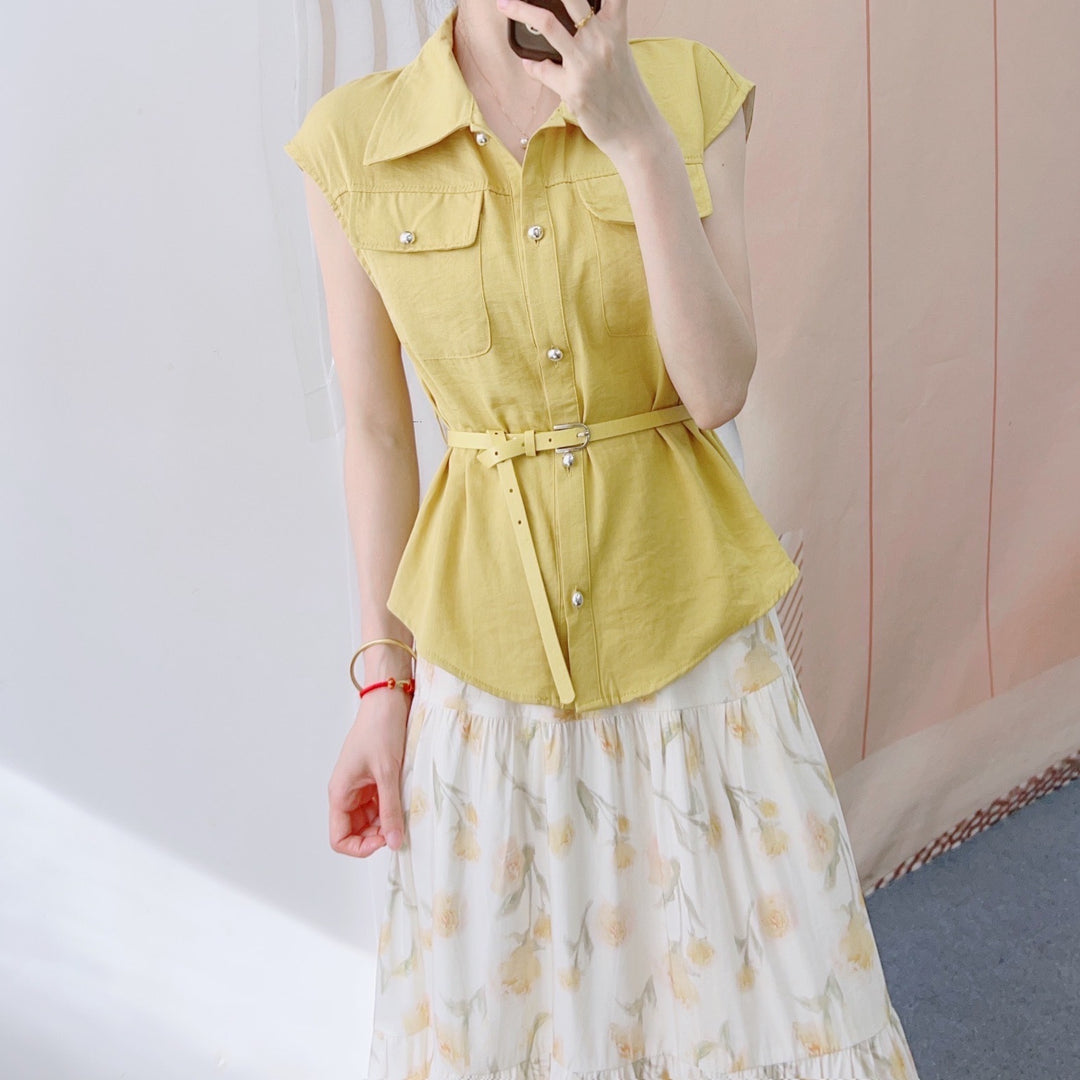 Dame Elegant Modekombination af chic bluse skjorte med bælte og blomster maxi nederdele Stilla