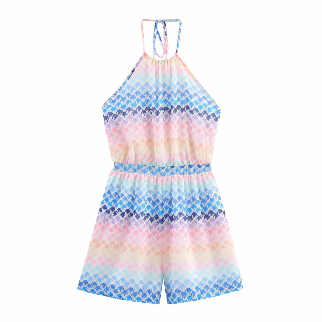 Dame Halter Neck Zickzack Tryk Playsuit Stilla