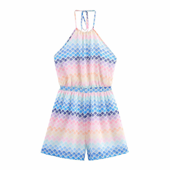 Dame Halter Neck Zickzack Tryk Playsuit Stilla