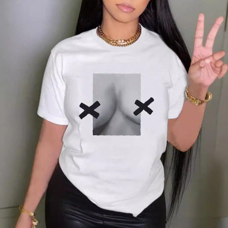 Dame T-shirt med innovativt grafikdesign Skovae