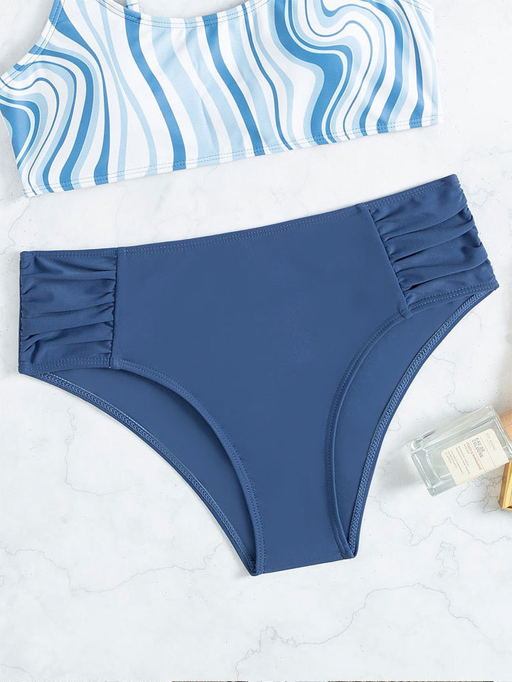 Dame bikini-sæt med elegante striber og højt liv Skovae