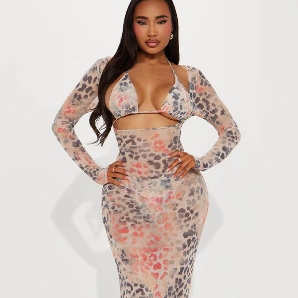 Dame Bodycon kjole med legesyg cut-out og livligt frugtmønster Stilla