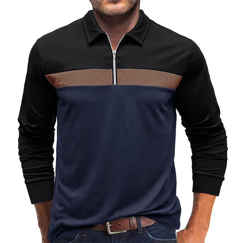 Herre langærmet poloshirt med moderne lynlås og farveaccent Stilla