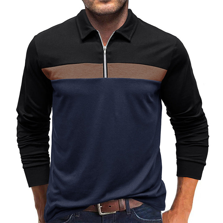 Herre langærmet poloshirt med moderne lynlås og farveaccent Stilla
